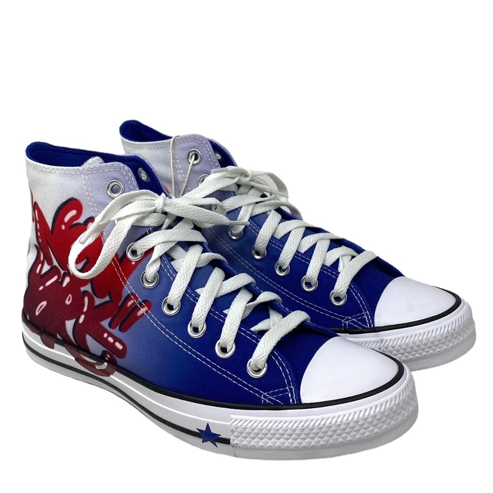 Converse High-Top Sneakers in Blue with Red Graphic